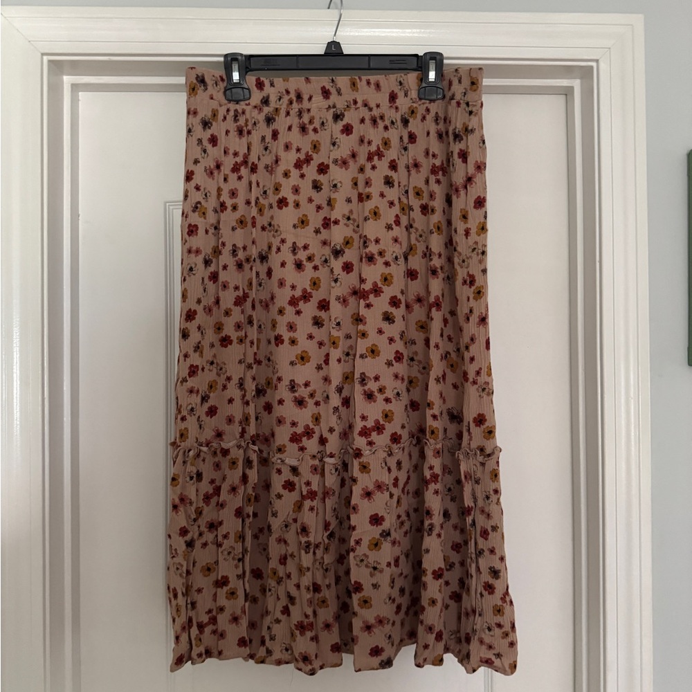 Hayden Pink Brown Floral A-line Midi Skirt